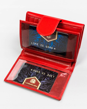 Skorzany sredni portfel damski na zatrzask