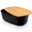 Chlebak pojemnik na pieczywo z drewnianą deską czarny 39x23,5x15,5 cm