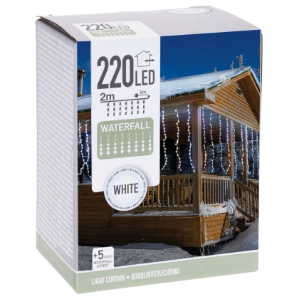 LAMPKI CHOINKOWE KURTYNA ŚWIETLNA WATERFALL ZEW 220 LED ZIMNY BIAŁY 5 PRĘDKOŚCI