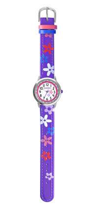 CLOCKODILE Fioletowy zegarek dla dziewczynek z kamieniami i kwiatami