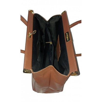 Duży kufer- torba kłódka A4 Włoska Vera Pelle , Brązowy AL35M