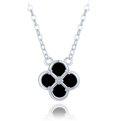 MINET Srebrny naszyjnik koniczyna z czarną masą perłową