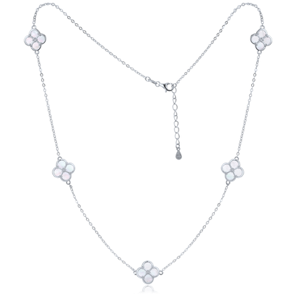 MINET Srebrny naszyjnik koniczyna z białą masą perłową