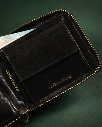 Skorzany sportowy portfel na zamek