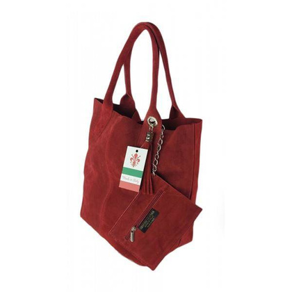 Miękki zamszowy worek -Włoski shopper Vera Pelle , Bordowy W567R3