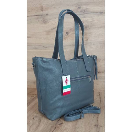 Trzy komory,duża Włoska skórzana torba na ramię mieści A4 ,Vera Pelle Szara WA554G