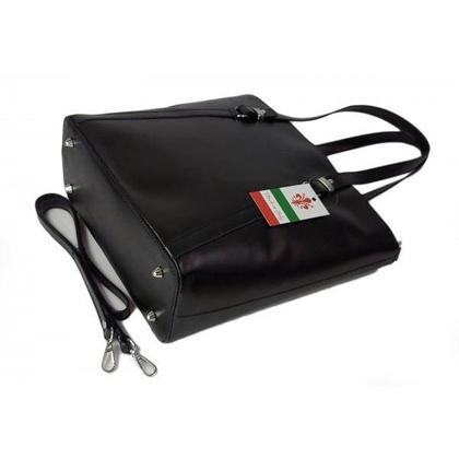 Klasyczna Włoska torebka skórzana na ramię mieści A4 ,Vera Pelle , Czarna MVN14N