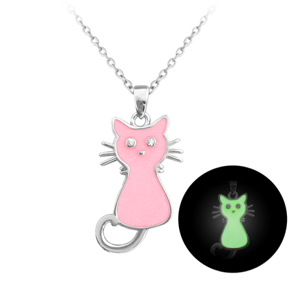 MINET Dziecięcy srebrny świecący naszyjnik KOT