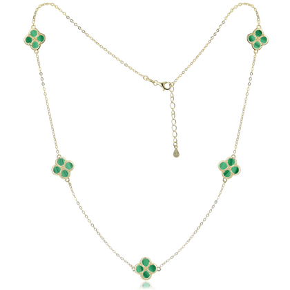 MINET Pozłacany srebrny naszyjnik koniczynkami z malachitem
