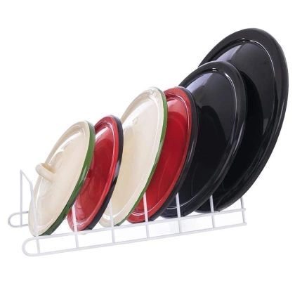 Stojak na pokrywki i talerze metalowy biały 34x17x18,5 cm