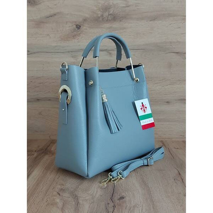 Włoski kuferek Shopperka A4 ,złote okucia + frędzelek Vera Pelle Szary KLV33G