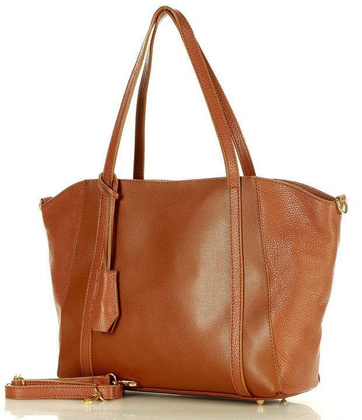 Shopper bag skórzana torebka na ramię trapez - MARCO MAZZINI brąz camel - min. zamówienie 20 / 50 / 100 szt.