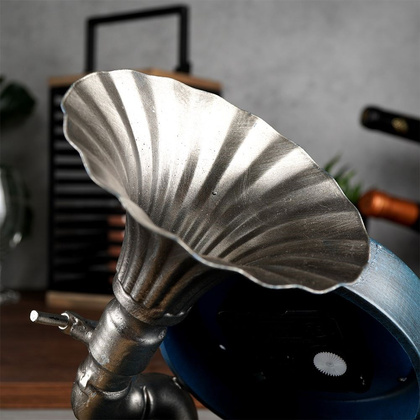 Zegar stołowy gramofon metalowy granatowy retro vintage 16,5x16,5 x 19 cm