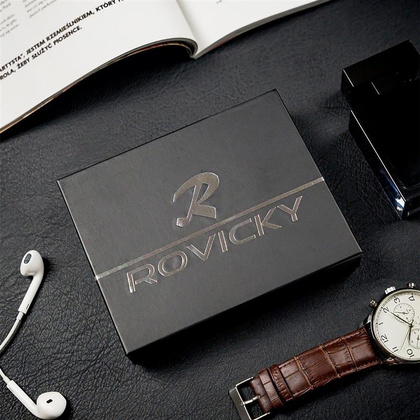 Poziomy, skórzany portfel męski z ozdobnym przeszyciem