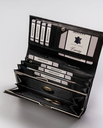 Duży skórzany portfel z systemem rfid protect