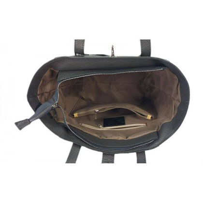 Pakowna włoska torebka skórzana na ramię mieści A4 ,Vera Pelle , Szara BKL25G