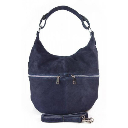 Klasyczny worek na ramię ,zamki suwaki XL A4 Shopper bag zamsz naturalny granatowy W345BS