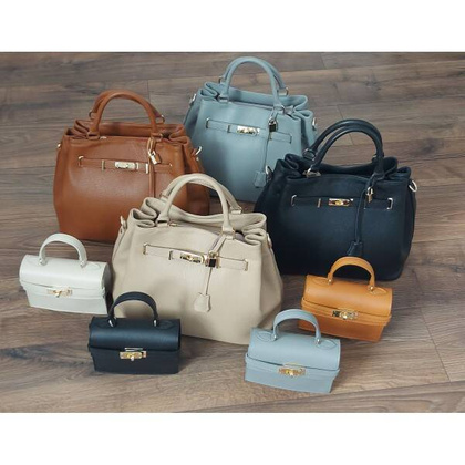 Skórzana Włoska duża torba Vera Pelle,złote okucia ,kłódka Camel BERK753C