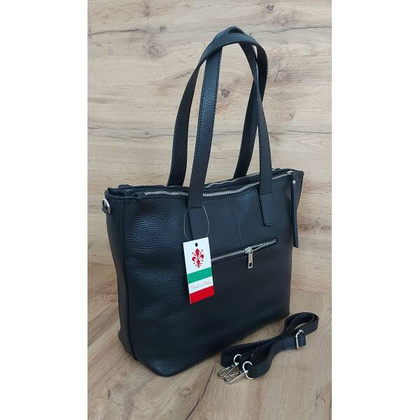 Trzy komory,duża Włoska skórzana torba na ramię mieści A4 ,Vera Pelle Czarna  WA554N