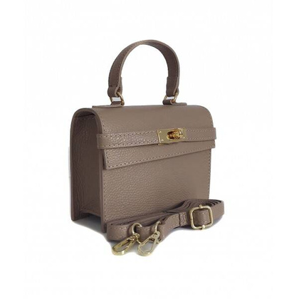 Włoska zgrabna skórzana listonoszka Vera Pelle kuferek,kufereczek Beżowa VPK321T