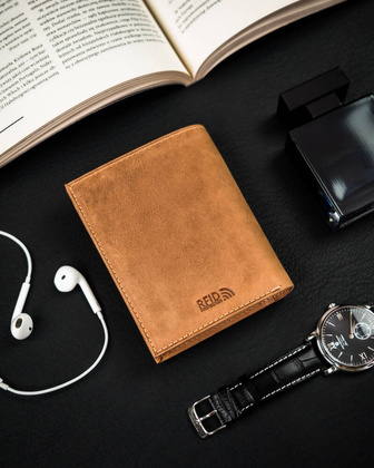 Duzy pionowy portfel meski ze skory naturalnej