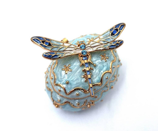 Wyjątkowe metalowe pudełeczko prezentowe z kryształkami - Ważka - B0780-06