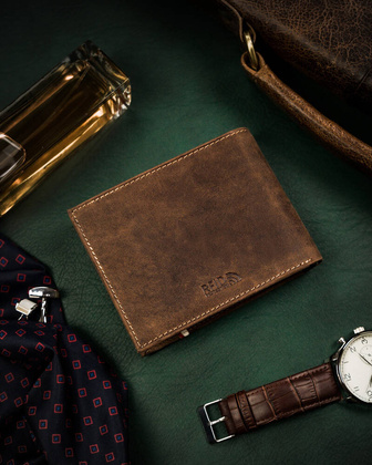 Skorzany portfel meski bez zapiecia