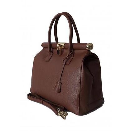 Duży kufer- torba kłódka A4 Włoska Vera Pelle , Brązowy AL35M