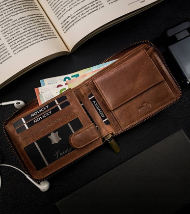 Duży, skórzany portfel męski na suwak
