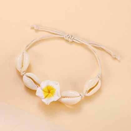 Bransoletka 2w1 na stopę i rękę, na sznurku, MUSZELKI i KWIAT HAWAJSKI B542ZO