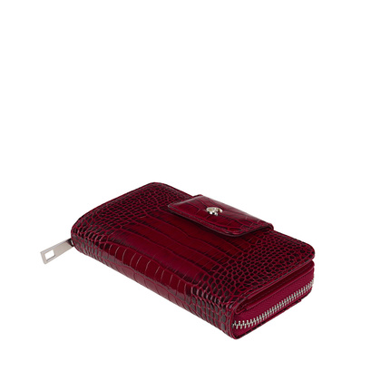 Damski portfel skórzany z suwakiem Canaletto croco bordowy PD2006s162 RFID