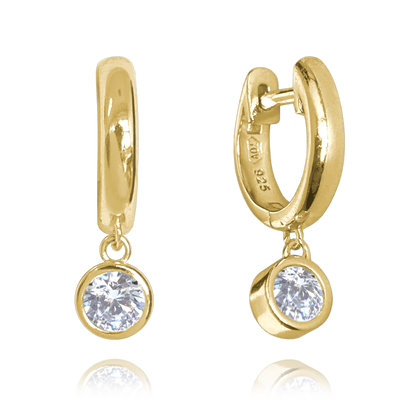 MINET Kolczyki srebrne pozłacane z białymi cyrkoniami