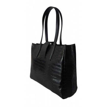 Duża włoska torba ,kuferek A4 skóra motyw krokodyla Vera Pelle , Czarna VP645N
