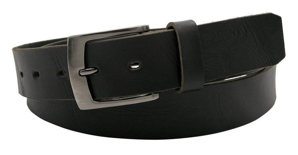 Solidny, skórzany pasek męski ze srebrną klamrą 105cm czarny