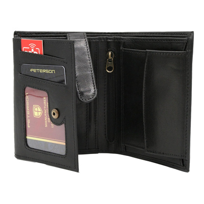 Skórzany męski portfel Peterson PTN 303.01 czarny + czerwony
