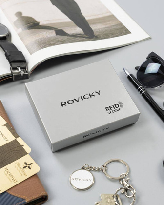 Skórzana banknotówka, portfel Rovicky Ciemny brązowy