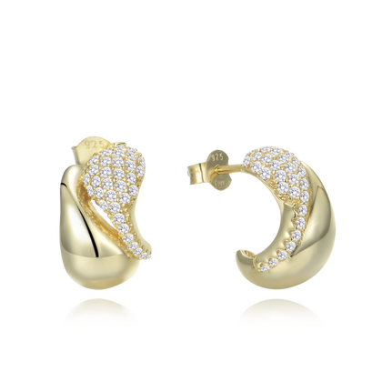 MINET Pozłacane luksusowe kolczyki srebrne z białymi cyrkoniami