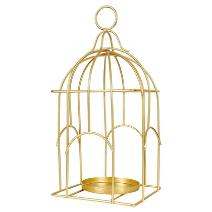 Lampion świecznik na świeczkę tealight metalowy złoty klatka dla ptaków