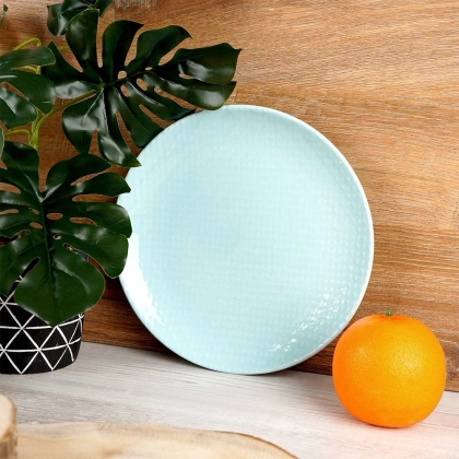 Talerz deserowy płaski płytki ceramiczny pastelowy zielony RELIEF 21 cm