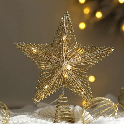 Czubek na choinkę metalowy XXL 30 cm LED brokat BOŻE NARODZENIE WOZ12