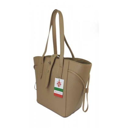 Pakowna włoska torebka skórzana na ramię mieści A4 ,Vera Pelle , Beżowa BKL25T