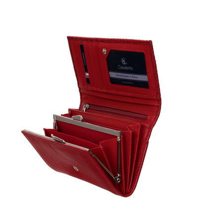 Duży czerwony portfel damski Canaletto ze skóry z tłoczeniem – styl i funkcjonalność PD1602s92t1 RFID