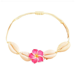 Bransoletka 2w1 na stopę i rękę, na sznurku, MUSZELKI i KWIAT HAWAJSKI B542F