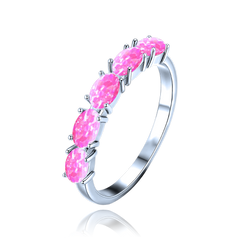 MINET Pierścien srebrny z różowymi opalami wielkość 14