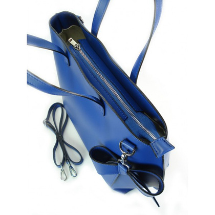 Włoska torba A4 Shopper Bag Vera Pelle Niebieska SB689BLU