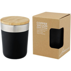 Lagan Miedziany kubek ze stali nierdzewnej o pojemności 300 ml, izolowany próżniowo, z bambusową pokrywką