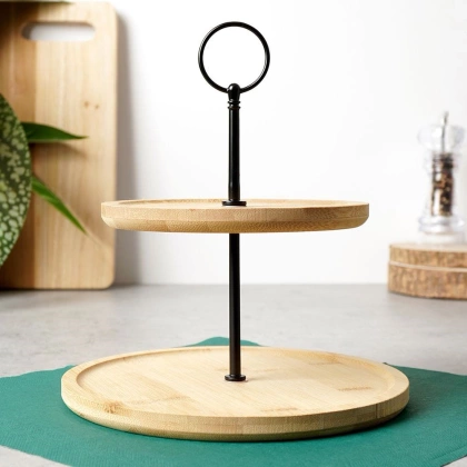 Patera drewniana 2-poziomowa naturalna 24 cm