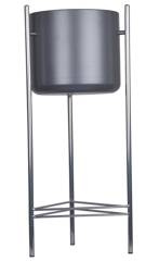 Kwietnik metalowy szary na srebrnym stelażu wysoki