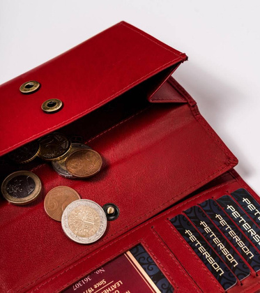 Skórzany portfel damski z zewnętrzną kieszenią