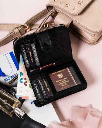 Skórzany portfel damski na zatrzask Peterson Czarny